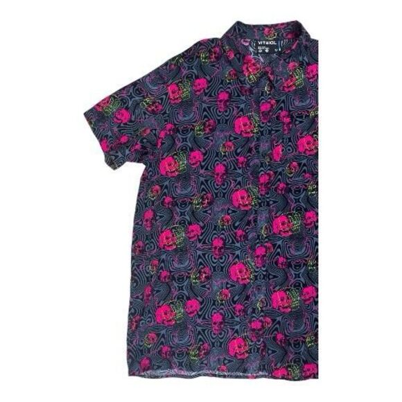 Vitriol Caedia Skull Lightning Pink Grey Women Shirt Size M Button-Up Punk Rock - Picture 3 of 14